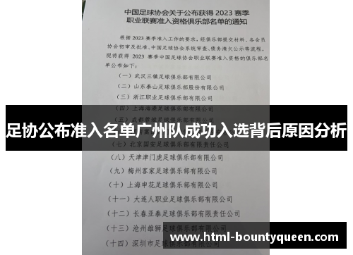 足协公布准入名单广州队成功入选背后原因分析